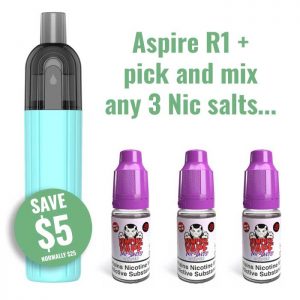 Aspire R1 Kit Plus Your Choice of 3 10ml Nic Salts